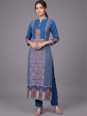 everyday workwear women ethnic motifs printed regular kurta with trousers 6