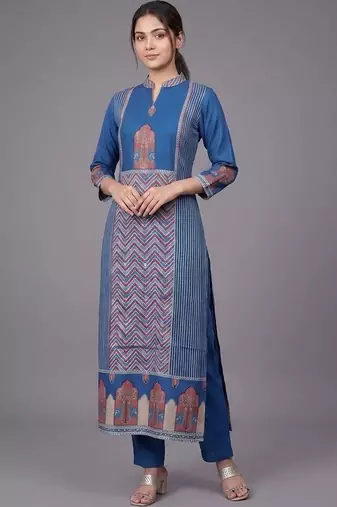 everyday workwear women ethnic motifs printed regular kurta with trousers