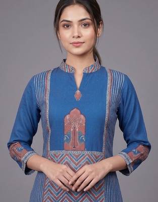 everyday workwear women ethnic motifs printed regular kurta with trousers 7