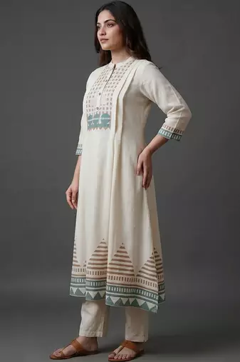 workwear women printed regular kurta with trousers & with dupatta