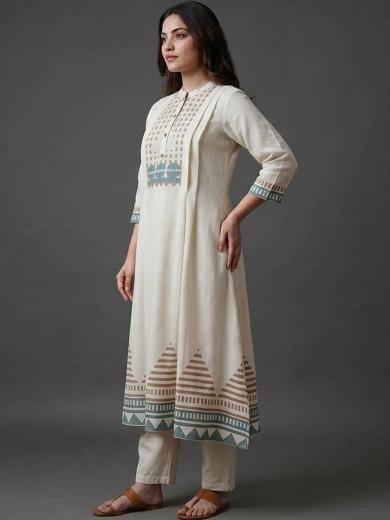 workwear women printed regular kurta with trousers & with dupatta