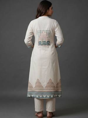 workwear women printed regular kurta with trousers & with dupatta 3