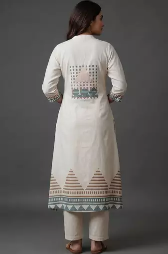 workwear women printed regular kurta with trousers & with dupatta