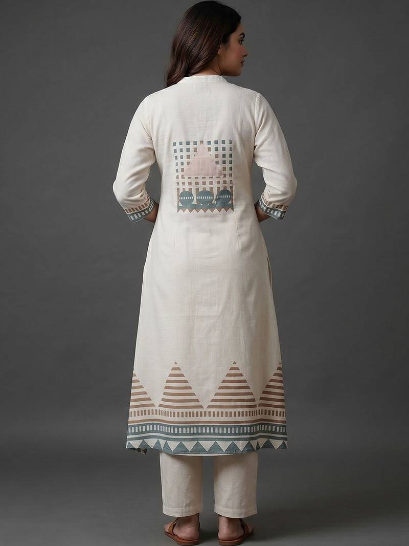 workwear women printed regular kurta with trousers & with dupatta
