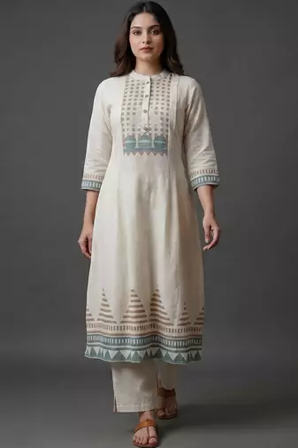 workwear women printed regular kurta with trousers & with dupatta
