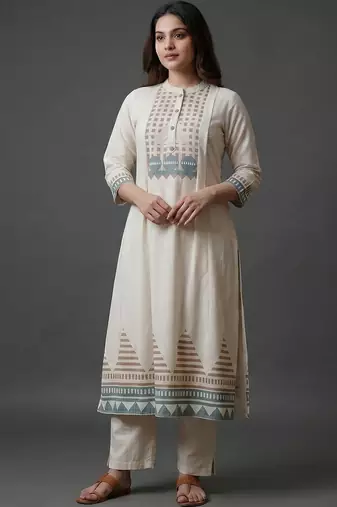 workwear women printed regular kurta with trousers & with dupatta