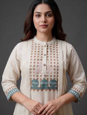 workwear women printed regular kurta with trousers & with dupatta 7