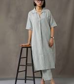 smart women striped regular cotton kurta with trousers