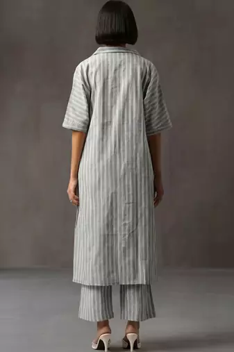 smart women striped regular cotton kurta with trousers