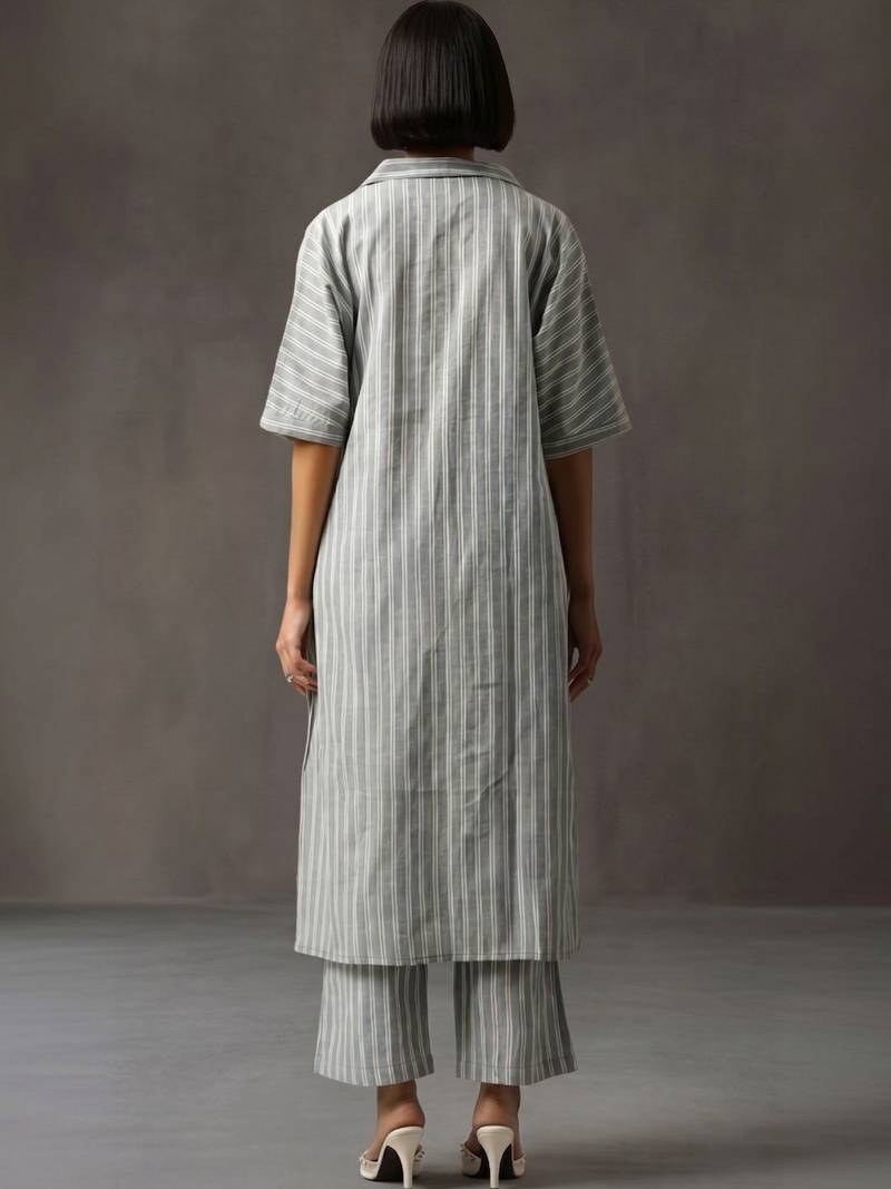smart women striped regular cotton kurta with trousers