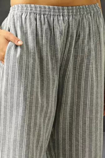 smart women striped regular cotton kurta with trousers