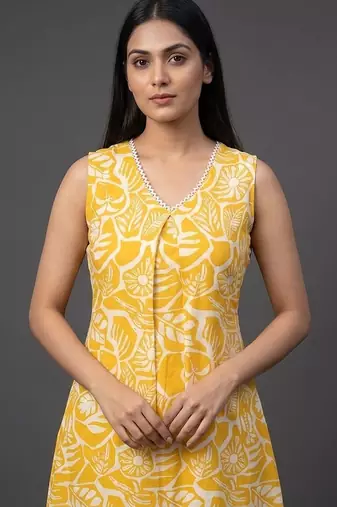 tailored women floral printed regular kurta with trousers