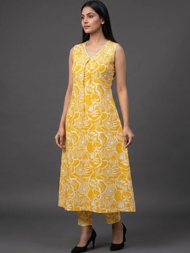 tailored women floral printed regular kurta with trousers