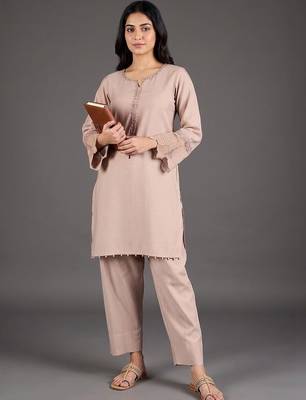 smart women ethnic motifs embroidered regular thread work kurta with trousers 1
