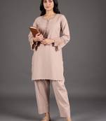 smart women ethnic motifs embroidered regular thread work kurta with trousers