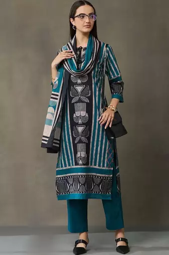 women ethnic motifs printed regular cotton kurta with trousers & with dupatta