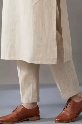 tailored women work motifs thread work cotton kurta with trousers & dupatta