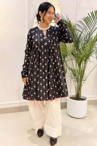 Black printed and pink farsi salwar