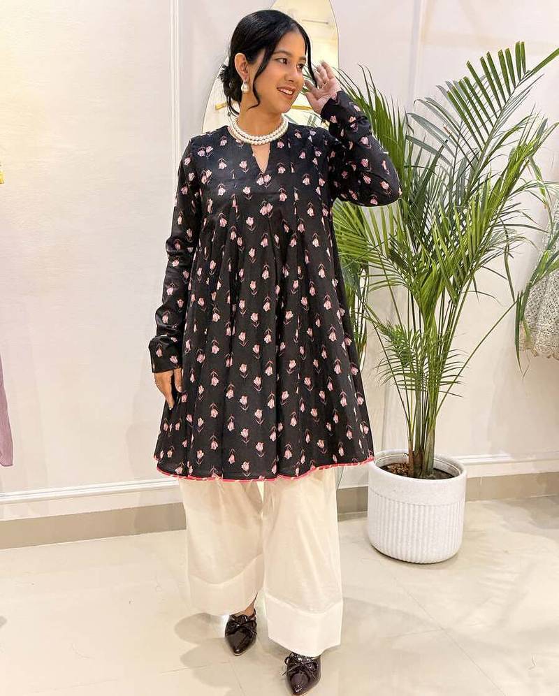 Black printed and pink farsi salwar