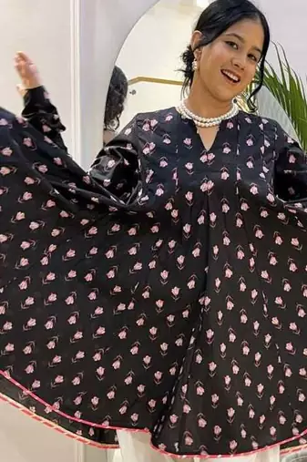 Black printed and pink farsi salwar