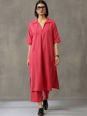 smart women striped regular cotton kurta with trousers 1