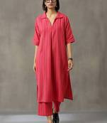 smart women striped regular cotton kurta with trousers