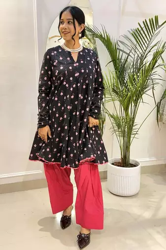 Black printed and pink farsi salwar