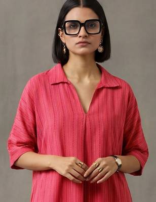 smart women striped regular cotton kurta with trousers 2