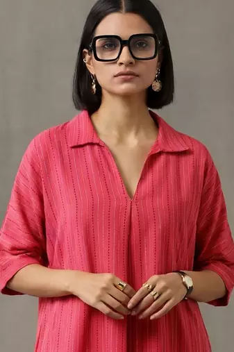 smart women striped regular cotton kurta with trousers