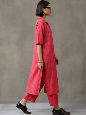 smart women striped regular cotton kurta with trousers 6