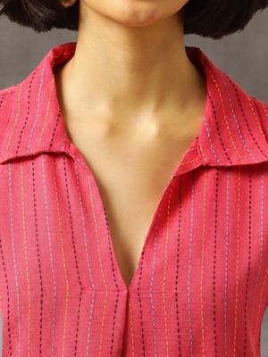 smart women striped regular cotton kurta with trousers 7