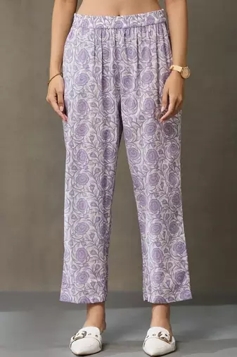 structured workwear women ethnic motifs printed regular cotton kurta with trousers