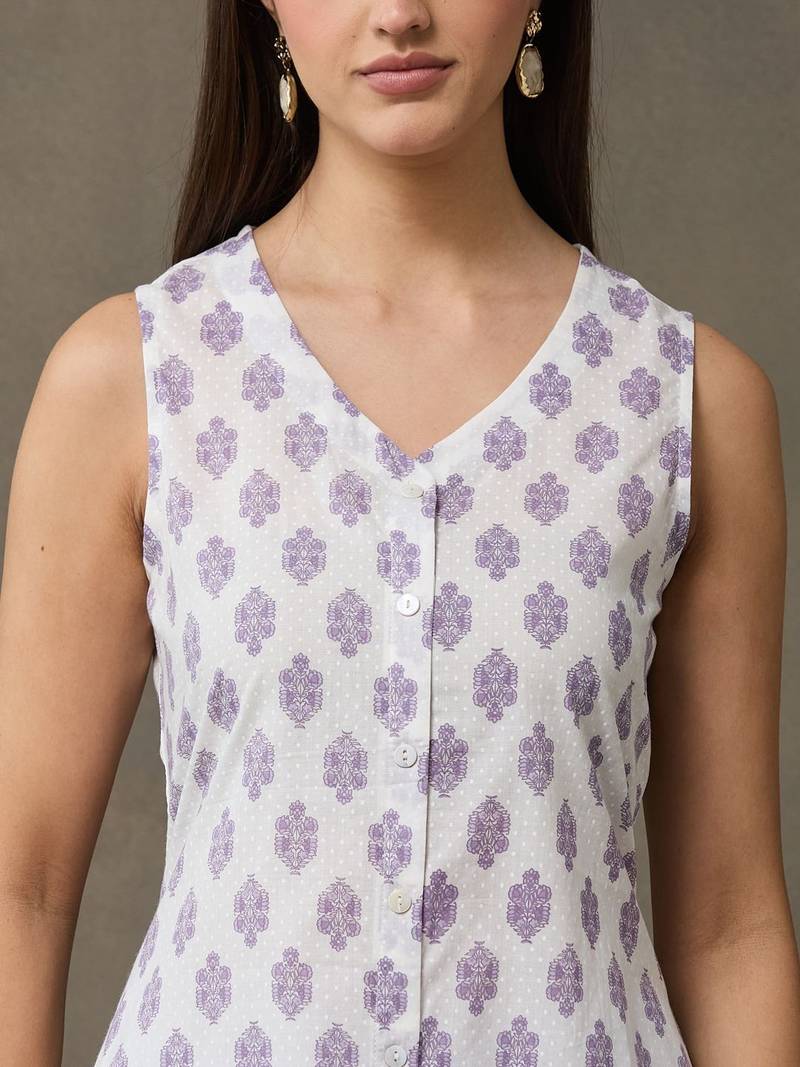 structured workwear women ethnic motifs printed regular cotton kurta with trousers