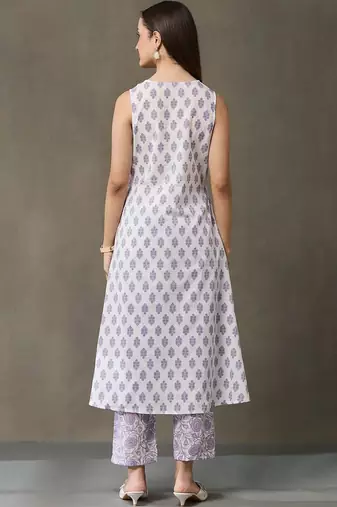 structured workwear women ethnic motifs printed regular cotton kurta with trousers
