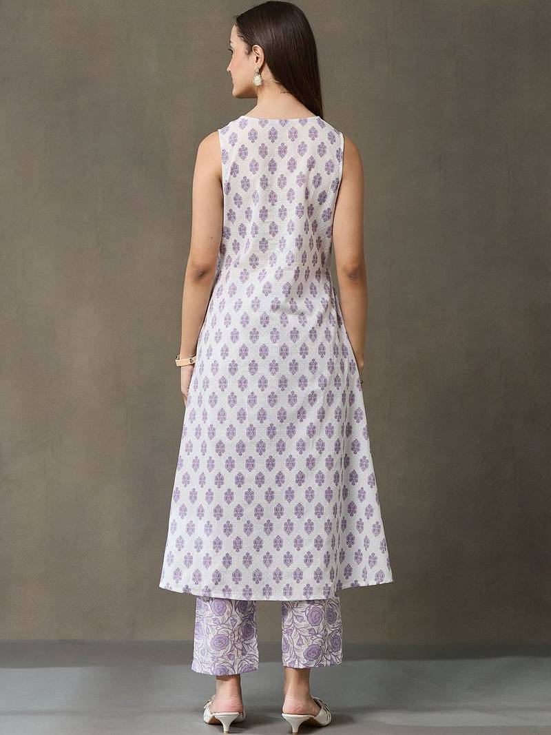 structured workwear women ethnic motifs printed regular cotton kurta with trousers