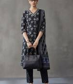 everyday workwear women ethnic motifs printed regular thread work cotton kurta with trousers & with dupatta