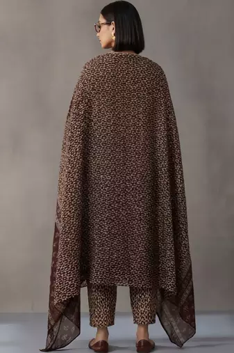 workwear women ethnic motifs printed regular thread work cotton kurta with trousers & with dupatta