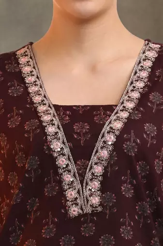workwear women ethnic motifs printed regular thread work cotton kurta with trousers & with dupatta