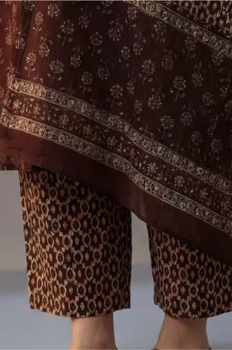 workwear women ethnic motifs printed regular thread work cotton kurta with trousers & with dupatta