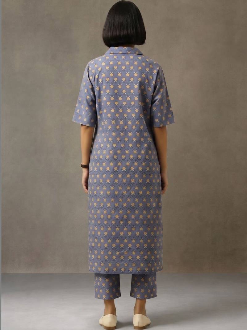 structured women floral printed regular cotton kurta with trousers