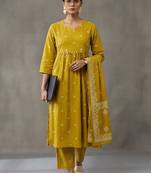floral embroidered a-line cotton kurta & trousers sets