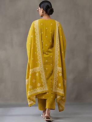 floral embroidered a-line cotton kurta & trousers sets 2