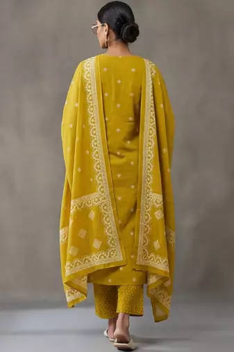 floral embroidered a-line cotton kurta & trousers sets
