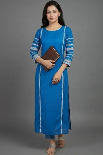 formal women ethnic motifs embroidered regular thread work kurta with trousers