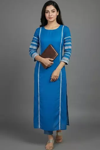 formal women ethnic motifs embroidered regular thread work kurta with trousers