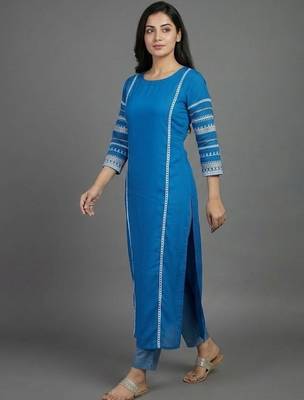 formal women ethnic motifs embroidered regular thread work kurta with trousers 5