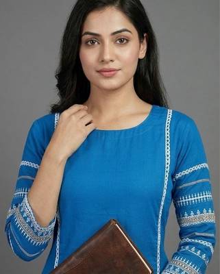 formal women ethnic motifs embroidered regular thread work kurta with trousers 7