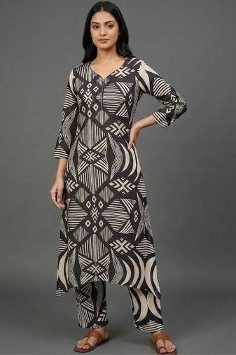 office-wear women printed regular kurta with trousers