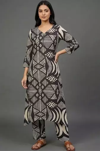 office-wear women printed regular kurta with trousers