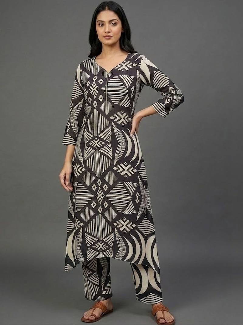 office-wear women printed regular kurta with trousers
